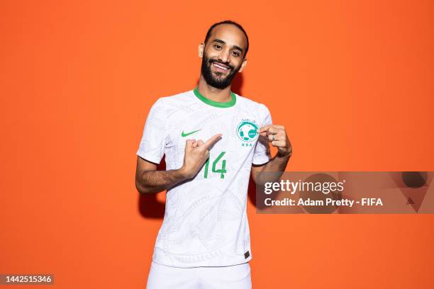 Abdullah Otayf of Saudi Arabia poses during the official FIFA World Cup Qatar 2022 portrait session on November 17, 2022 in Doha, Qatar.