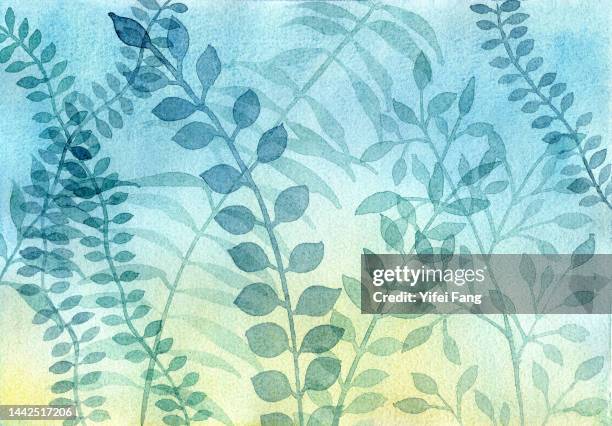 watercolor leaves and branches - waterverfachtergrond stockfoto's en -beelden