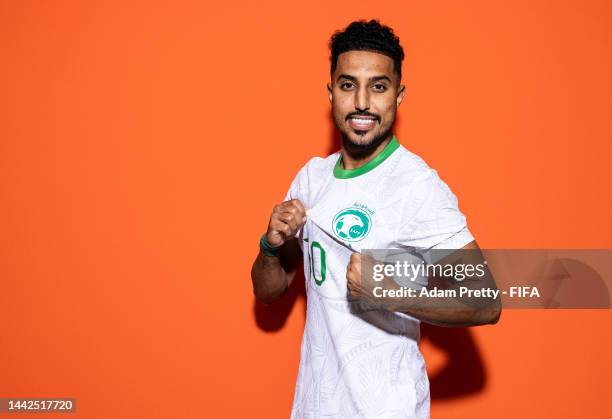 Salem Al-Dawsari of Saudi Arabia poses during the official FIFA World Cup Qatar 2022 portrait session on November 17, 2022 in Doha, Qatar.