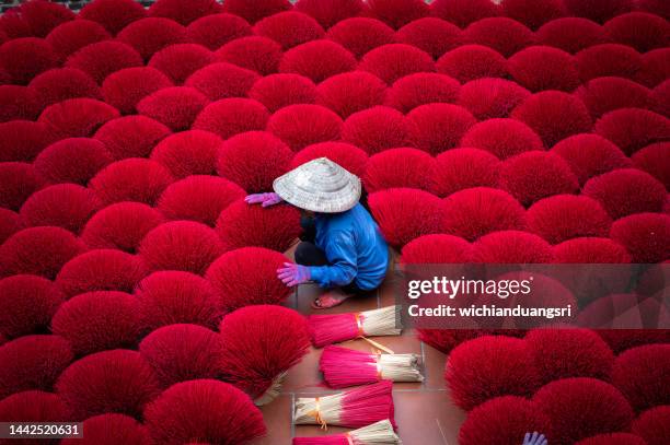 drying incense stick in vietnam - mù cang chải stock pictures, royalty-free photos & images