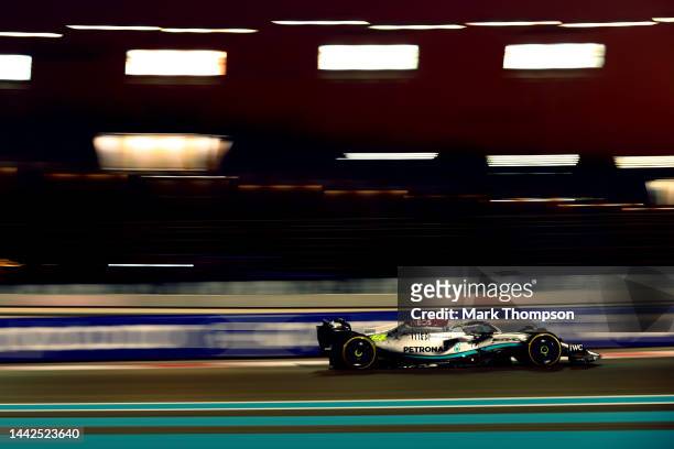 Lewis Hamilton of Great Britain driving the Mercedes AMG Petronas F1 Team W13 on track during practice ahead of the F1 Grand Prix of Abu Dhabi at Yas...