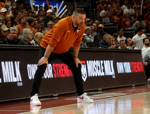 Head coach Chris Beard of the Texas Longhorns watches the action in the game between the Gonzaga Bulldogs and the Texas Longhorns at the Moody Center...