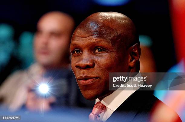 Chris Eubank looks on during Chris Eubank Junior's Middleweight bout with Harry Matthews at Hillsborough Leisure Centre on May 12, 2012 in Sheffield,...