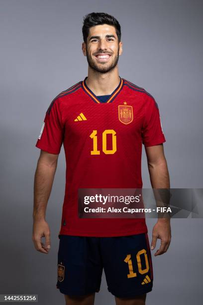 Marco Asensio of Spain poses during the official FIFA World Cup Qatar 2022 portrait session on November 18, 2022 in Doha, Qatar.