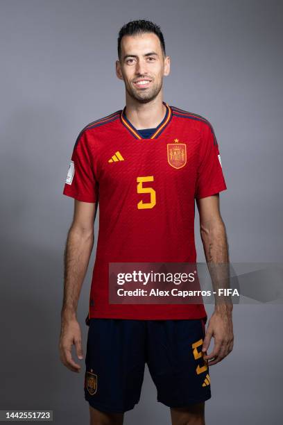 Sergio Busquets of Spain poses during the official FIFA World Cup Qatar 2022 portrait session on November 18, 2022 in Doha, Qatar.