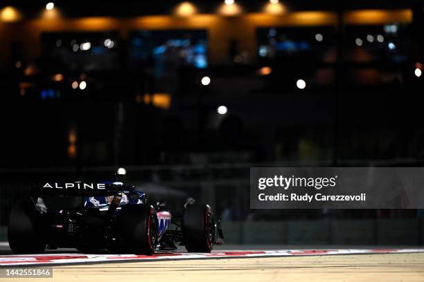 Fernando Alonso of Spain driving the Alpine F1 A522 Renault on track during practice ahead of the F1 Grand Prix of Abu Dhabi at Yas Marina Circuit on...