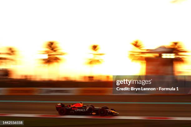 Max Verstappen of the Netherlands driving the Oracle Red Bull Racing RB18 during practice ahead of the F1 Grand Prix of Abu Dhabi at Yas Marina...