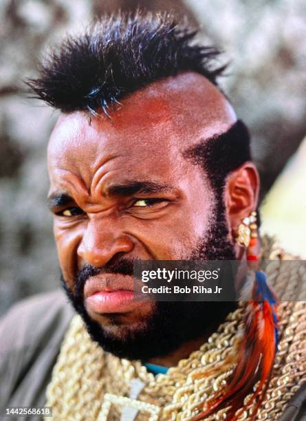 Actor Mr T co-stars in the television show 'The A-Team’ filming on location, October 4, 1984 in Los Angeles, California.