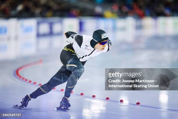 Miho Takagi of Japan competes in the Women's 1000m during the ISU World Cup Speed Skating at Thialf on November 18, 2022 in Heerenveen, Netherlands.