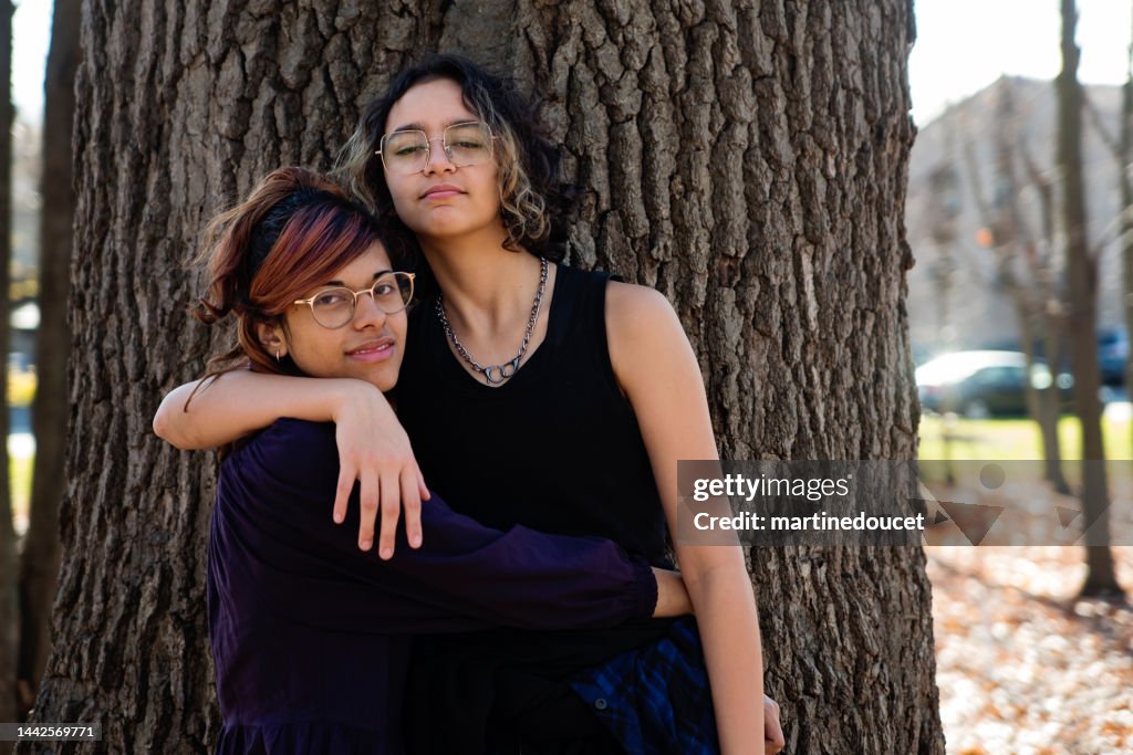 Binary Friends Transgender And Nonbinary Teen Friends Portrait Outdoors High-Res Stock ...