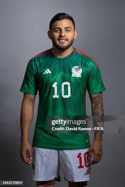 Alexis Vega of Mexico poses during the official FIFA World Cup Qatar 2022 portrait session on November 18, 2022 in Doha, Qatar.