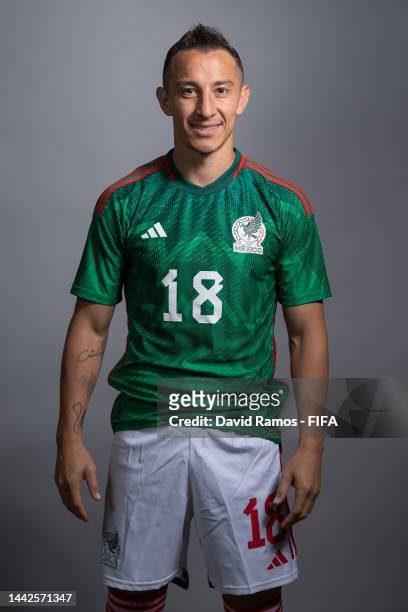 Andres Guardado of Mexico poses during the official FIFA World Cup Qatar 2022 portrait session on November 18, 2022 in Doha, Qatar.
