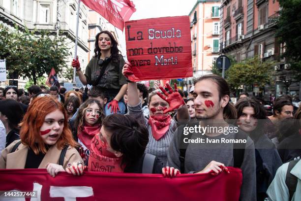 People during a student protest against the government of Giorgia Meloni on the day of the visit of Matteo Piantedosi Interior Minister on November...