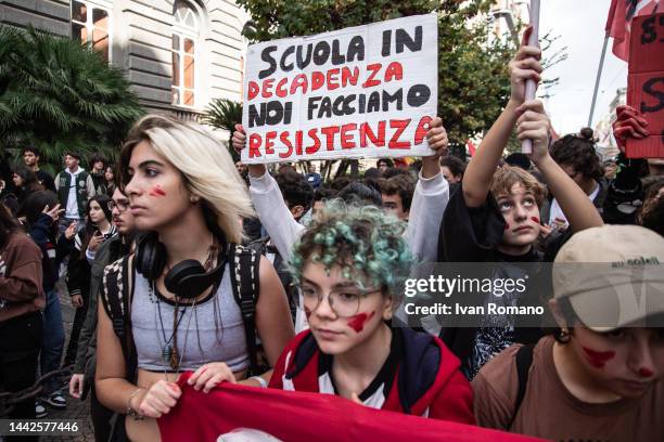 People during a student protest against the government of Giorgia Meloni on the day of the visit of Matteo Piantedosi Interior Minister on November...