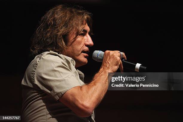 Luciano Ligabue attends " Il rumore dei baci a vuoto" book presentation during the 2012 International Book Fair of Torino on May 12, 2012 in Turin,...