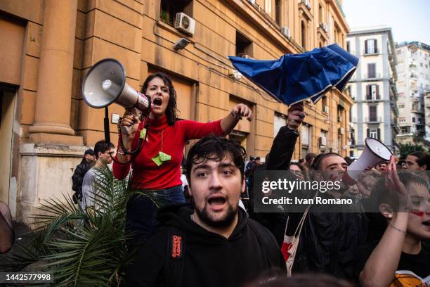 People during a student protest against the government of Giorgia Meloni on the day of the visit of Matteo Piantedosi Interior Minister on November...