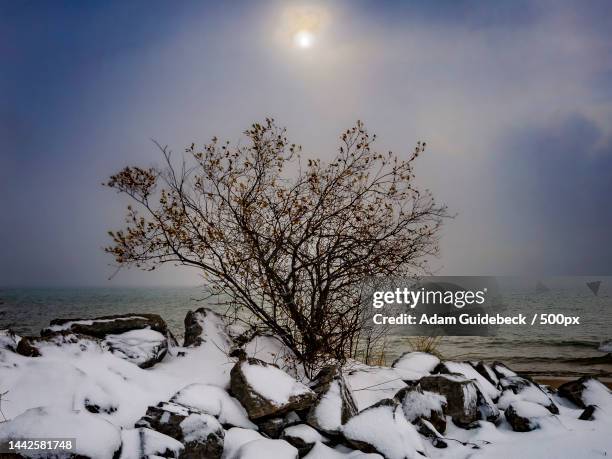 scenic view of sea against sky during winter,munising,michigan,united states,usa - michigan winter stock pictures, royalty-free photos & images