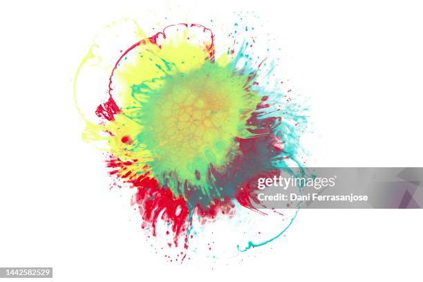 splashes with the basic colors on a white background. - pintura em têmpera imagens e fotografias de stock