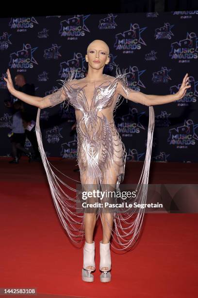 Bilal Hassani attends the 24th NRJ Music Awards - Red Carpet arrivals at Palais des Festivals on November 18, 2022 in Cannes, France.