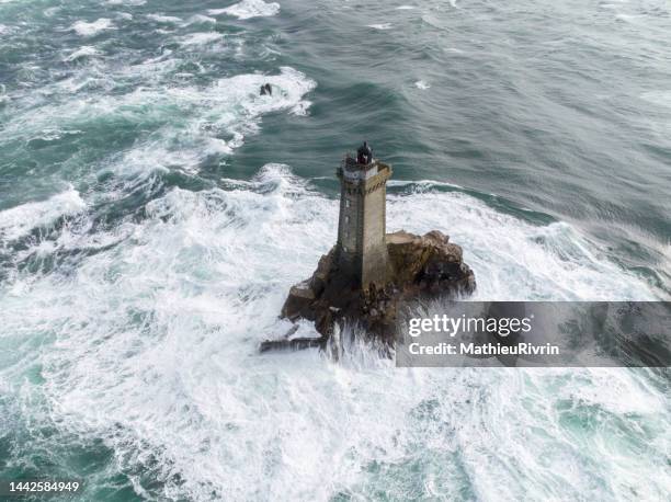 france from the sky - pointe du raz - storm - big brest stock-fotos und bilder