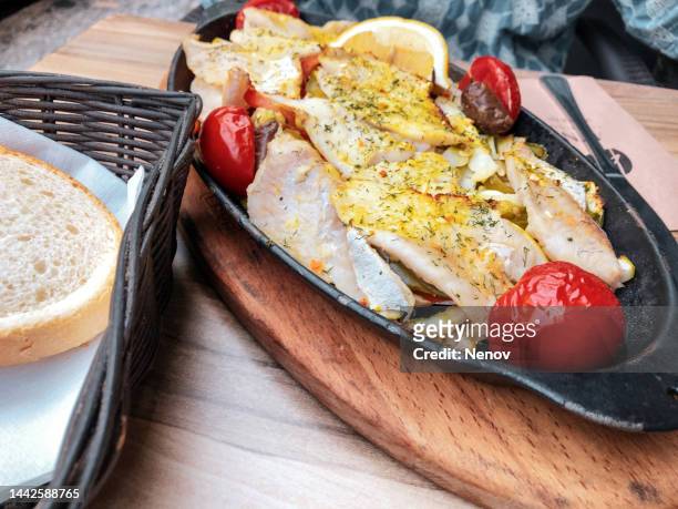 fish with vegetables - burgas bulgaria stock pictures, royalty-free photos & images