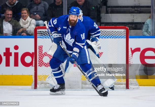 Jordie Benn of the Toronto Maple Leafs skates against the New Jersey Devils during the first period at the Scotiabank Arena on November 17, 2022 in...