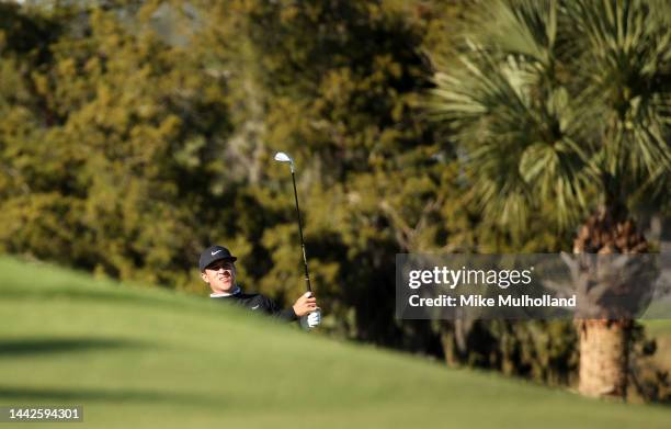 Cameron Champ of the United States plays a shot on the eighth hole at Sea Island Resort Seaside Course on November 18, 2022 in St Simons Island,...