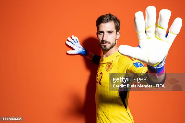 Kevin Trapp of Germany poses during the official FIFA World Cup Qatar 2022 portrait session on November 17, 2022 in Doha, Qatar.