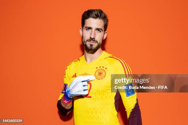 Kevin Trapp of Germany poses during the official FIFA World Cup Qatar 2022 portrait session on November 17, 2022 in Doha, Qatar.