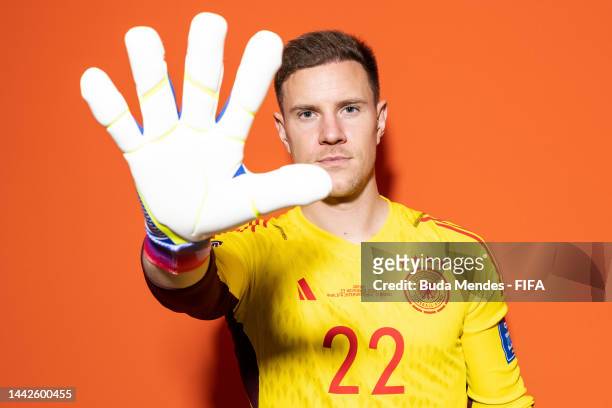 Marc-Andre ter Stegen of Germany poses during the official FIFA World Cup Qatar 2022 portrait session on November 17, 2022 in Doha, Qatar.