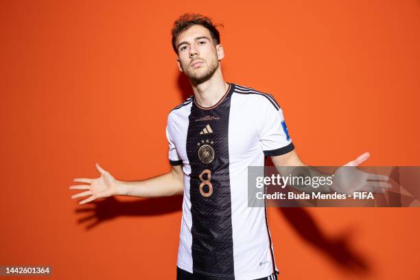 Leon Goretzka of Germany poses during the official FIFA World Cup Qatar 2022 portrait session on November 17, 2022 in Doha, Qatar.