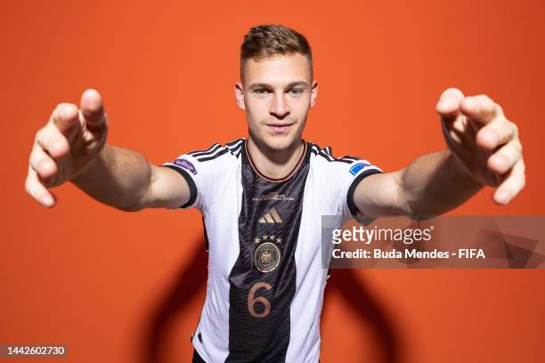 Joshua Kimmich of Germany poses during the official FIFA World Cup Qatar 2022 portrait session on November 17, 2022 in Doha, Qatar.