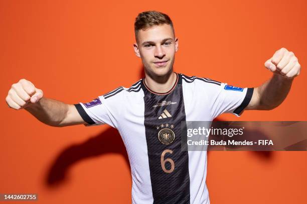 Joshua Kimmich of Germany poses during the official FIFA World Cup Qatar 2022 portrait session on November 17, 2022 in Doha, Qatar.