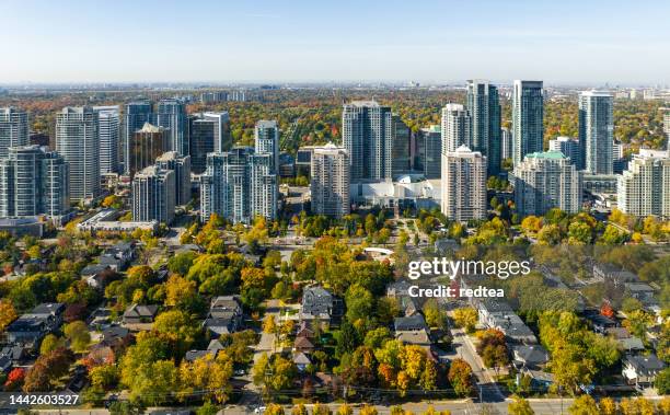 aerial view of north york business district ,toronto canada - aerial view house stock pictures, royalty-free photos & images