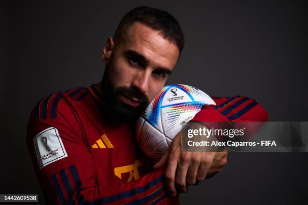 Dani Carvajal of Spain poses during the official FIFA World Cup Qatar 2022 portrait session on November 18, 2022 in Doha, Qatar.