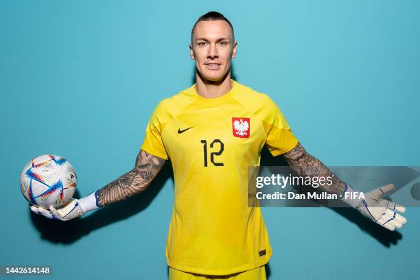 Lukasz Skorupski of Poland poses during the official FIFA World Cup Qatar 2022 portrait session on November 18, 2022 in Doha, Qatar.