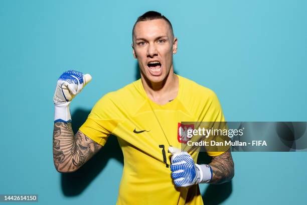 Lukasz Skorupski of Poland poses during the official FIFA World Cup Qatar 2022 portrait session on November 18, 2022 in Doha, Qatar.