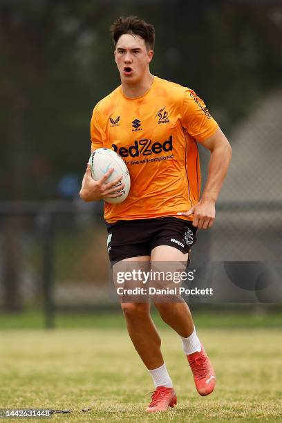 Jack Howarth of the Storm in action during a Melbourne Storm NRL pre-season training session at Werribee Bears RLFC on November 19, 2022 in Werribee,...