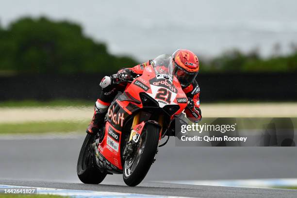 Michael Ruben Rinaldi of Italy rides the Aruba.it Racing Ducati in practice during the 2022 MOTUL FIM Superbike World Championship Phillip Island...