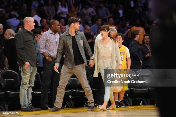 Actors Justin Timberlake and Jessica Biel attend a game between the Denver Nuggets and the Los Angeles Lakers in Game Seven of the Western Conference...