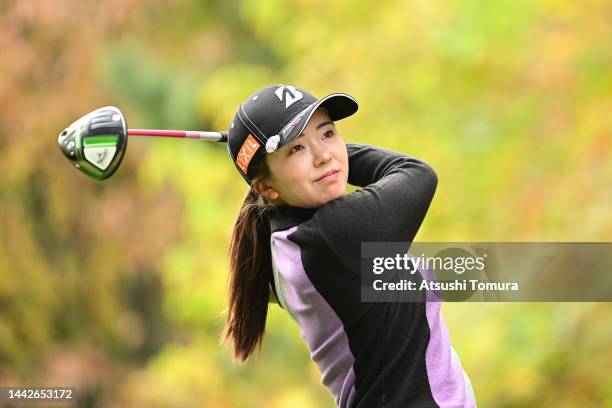 Kotone Hori of Japan hits her tee shot on the 5th hole during the third round of Daio Paper Elleair Ladies at Elleair Golf Club Matsuyama on November...