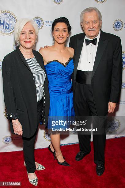 Actors Olympia Dukakis, Anthoula Katsimatides and John Aniston attend the Hellenic Times Scholarship Fund 21st Anniversary Gala at Marriott Marquis...