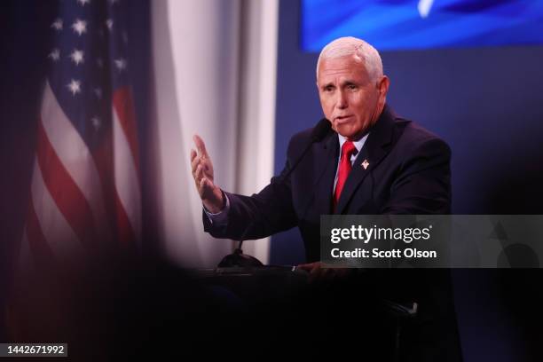Former Vice President Mike Pence speaks to guests at the Republican Jewish Coalition Annual Leadership Meeting on November 18, 2022 in Las Vegas,...