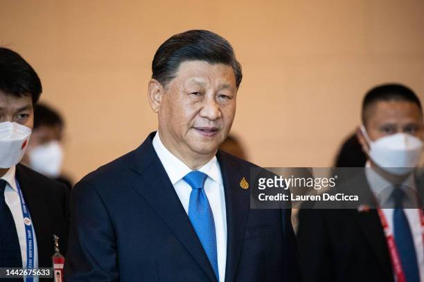 President Xi Jinping of China enters the APEC Economic Leaders Sustainable Trade and Investment meeting at he Queen Sirikit National Convention...