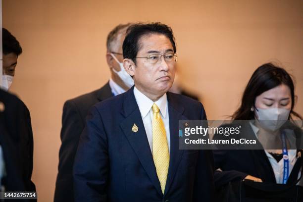 Prime Minister Fumio Kishida of Japan enters the APEC Economic Leaders Sustainable Trade and Investment meeting at he Queen Sirikit National...