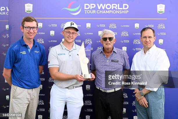 Scott Bennett, Head of Marketing and Communications EDGA;Rasmus Lia of Sweden and David Williams, Chairman of the European Tour Group and Danny van...
