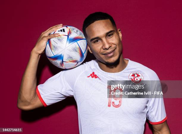 Seifeddine Jaziri of Tunisia poses during the official FIFA World Cup Qatar 2022 portrait session on November 18, 2022 in Doha, Qatar.