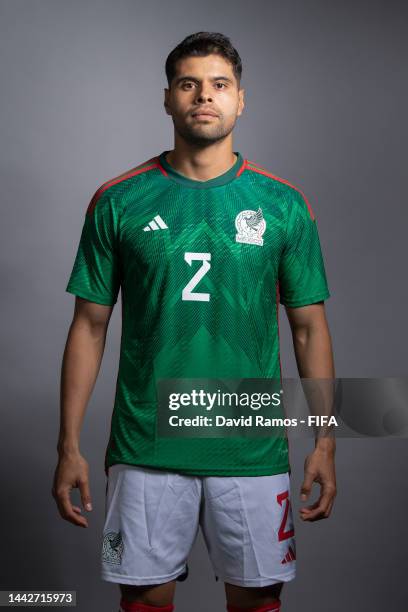 Nestor Araujo of Mexico poses during the official FIFA World Cup Qatar 2022 portrait session on November 18, 2022 in Doha, Qatar.