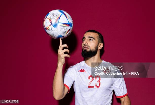 Naim Sliti of Tunisia poses during the official FIFA World Cup Qatar 2022 portrait session on November 18, 2022 in Doha, Qatar.