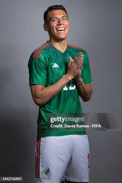 Hector Moreno of Mexico poses during the official FIFA World Cup Qatar 2022 portrait session on November 18, 2022 in Doha, Qatar.